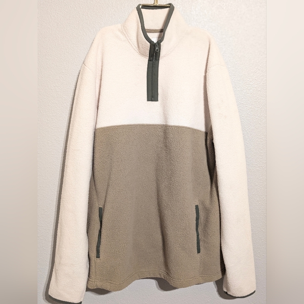NWT Sonoma Men's Big & Tall XLT Supersoft Arctic Fleece 1/4 Zip Pullover Cream